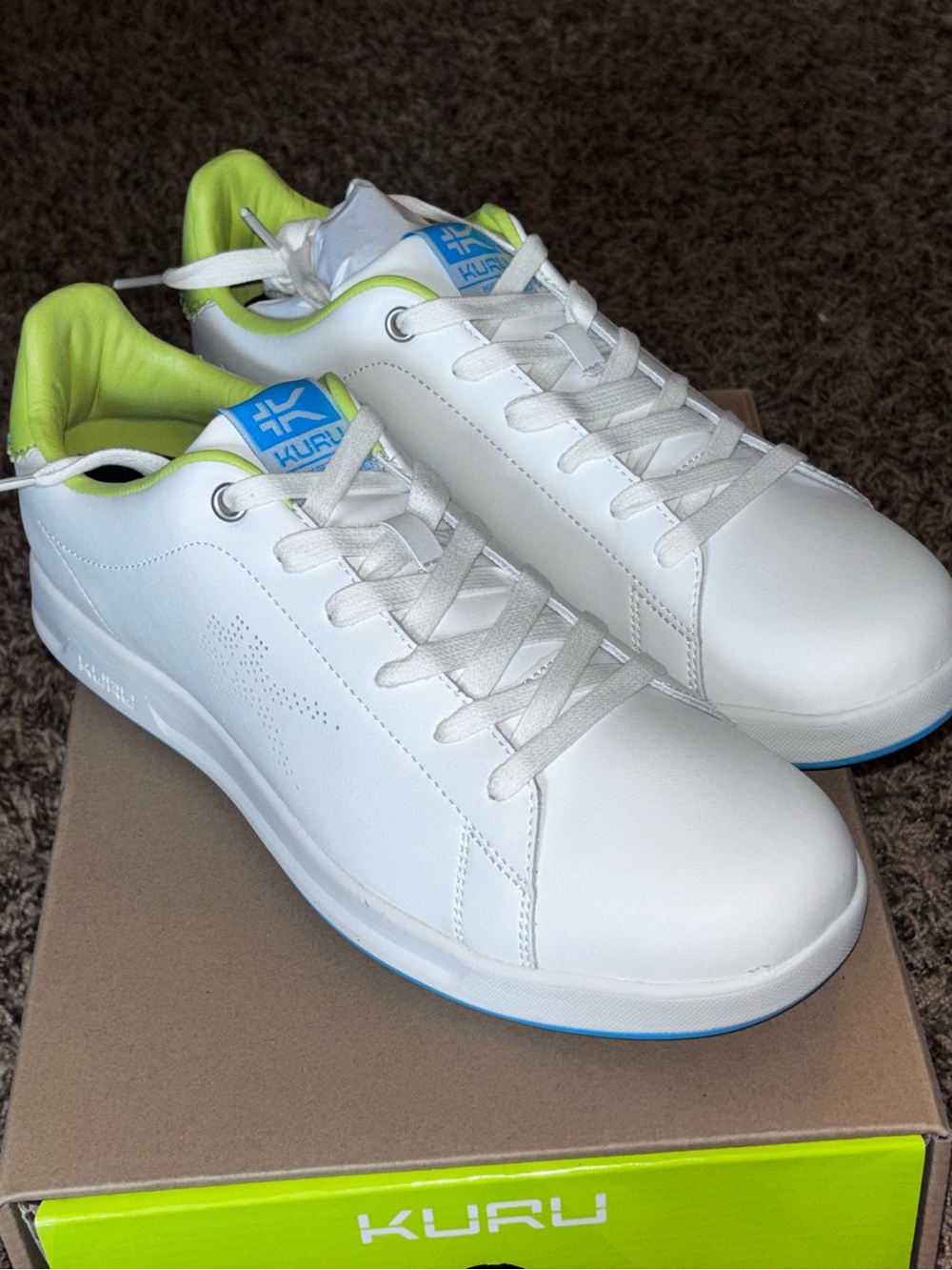 Kuru Roam Womens Shoes Size 10 Bright White Pale Lime Leather Lace Up Sneakers